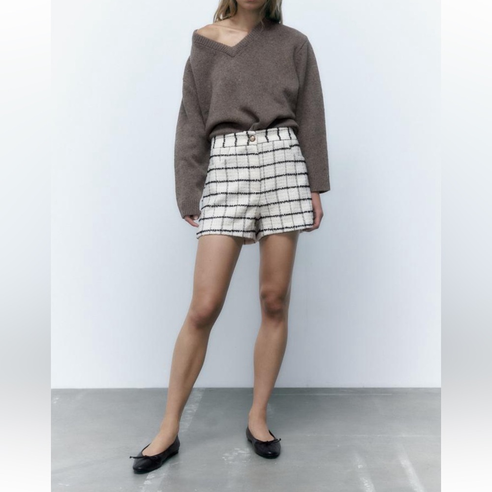 Zara Textured Weave Plaid Shorts